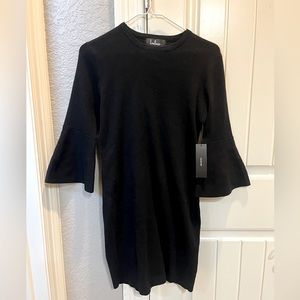 Lulus Never Stop Loving You Black Flounce Sleeve Body-con Sweater Dress